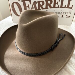 O'Farrell Brown Cowboy Hat with Black Braided Band, Size Small, 6.5-7